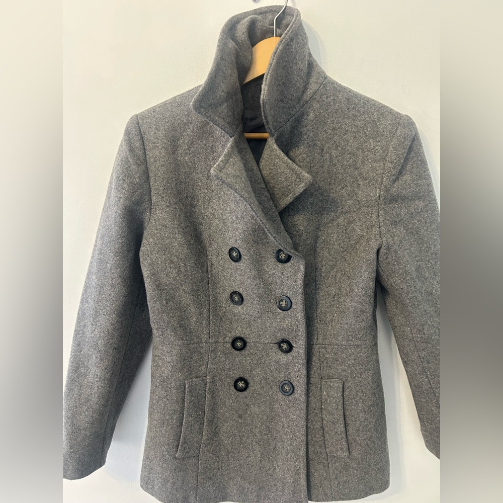 Vtg Sz M Mario De Pinto Ladies Wool Blend Pea Coat Long  Sleeve High Neck Preppy
